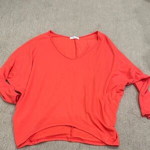 Chic Coral V-Neck Long Sleeve Top
